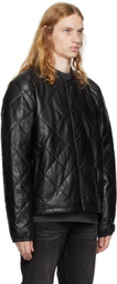Ksubi Black Eclipse Quilted Leather Bomber Jacket