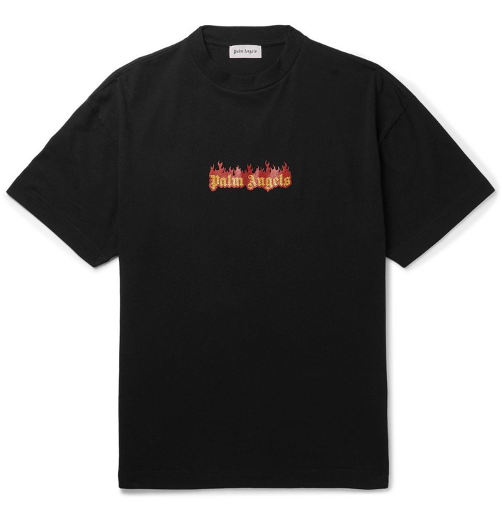 Photo: Palm Angels - Glittered Logo-Print Cotton-Jersey T-Shirt - Black
