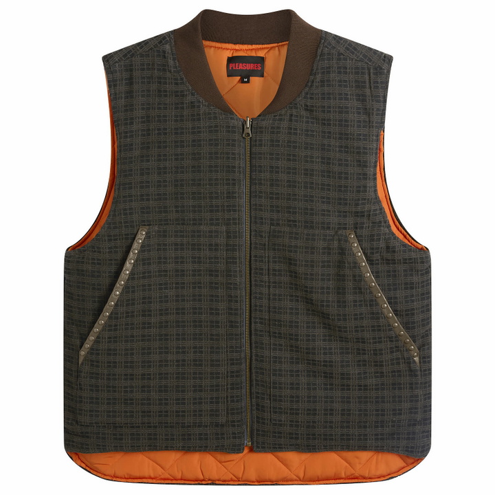 Photo: Pleasures Men's Horns Denim Vest in Brown Plaid