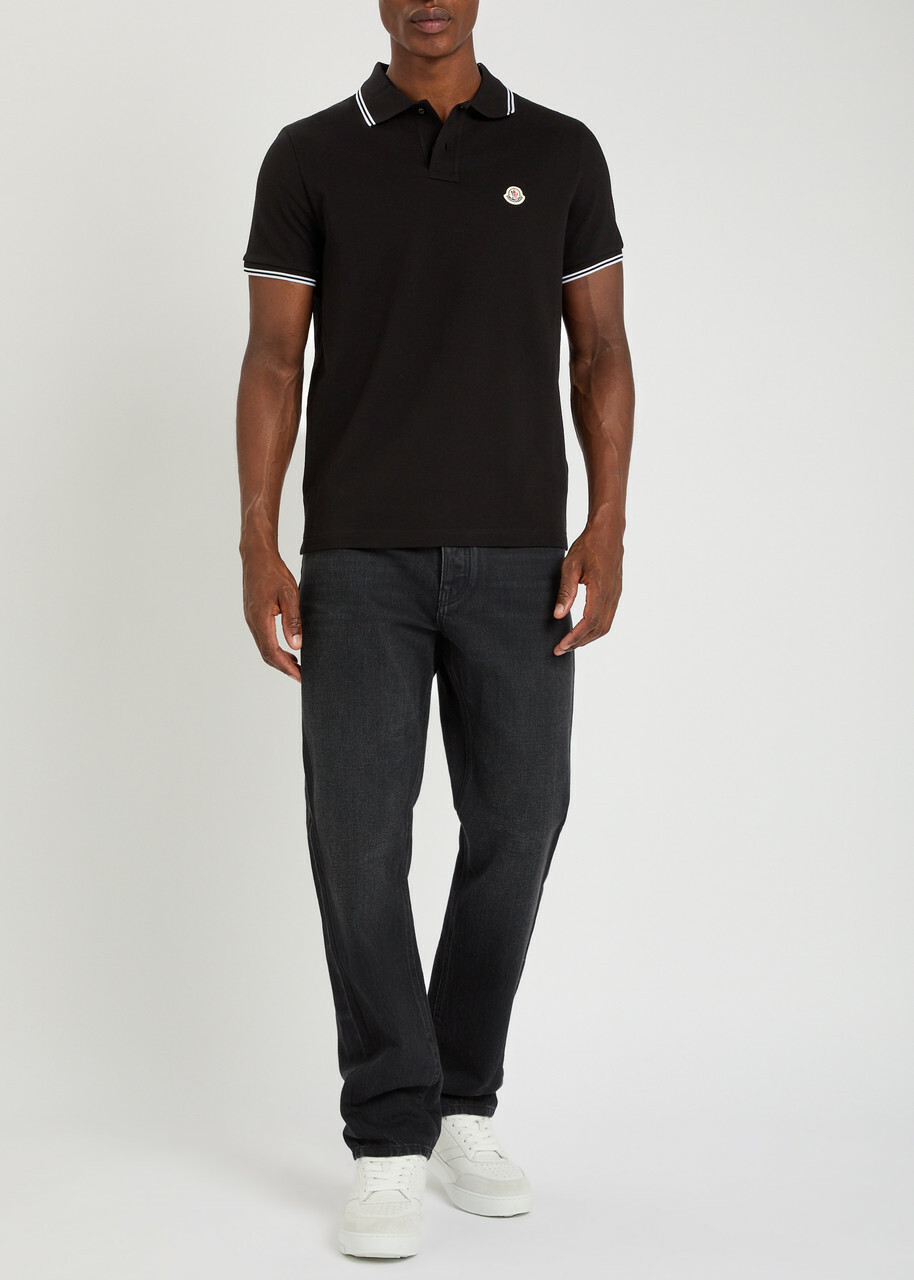 Moncler Logo-appliquéd Piqué Cotton Polo Shirt Black
