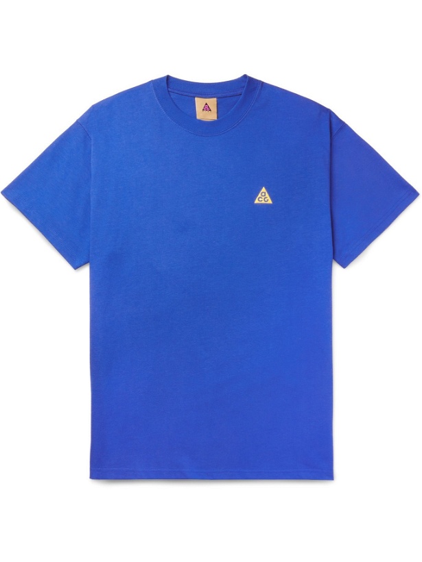 Photo: NIKE - ACG NRG Logo-Embroidered Cotton-Jersey T-Shirt - Blue