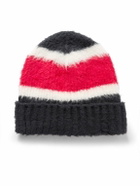 CELINE - Striped Ribbed Brushed-Cotton Beanie