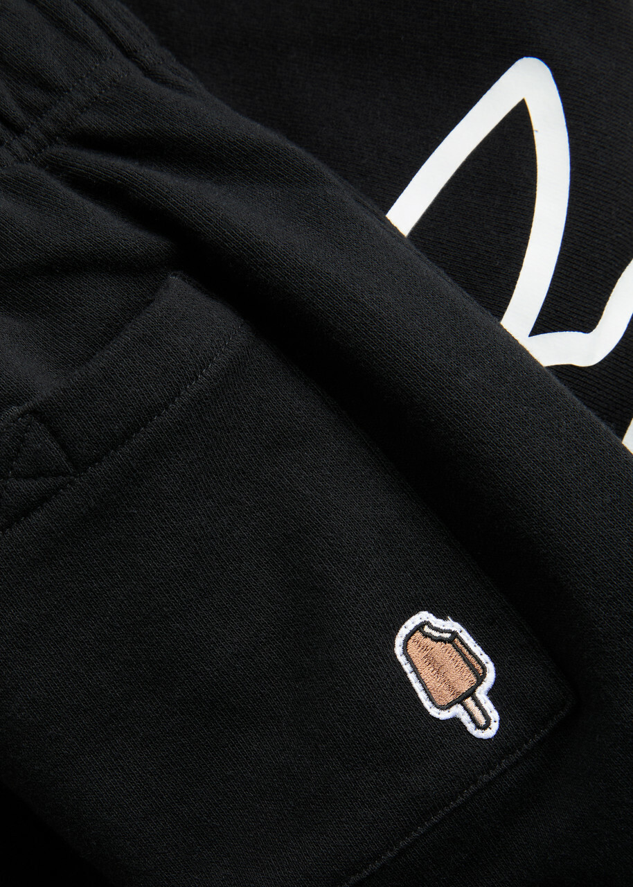 Ice Cream Running dog Cotton Sweatpants Black