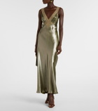 Saint Laurent Lace-trimmed silk charmeuse slip dress