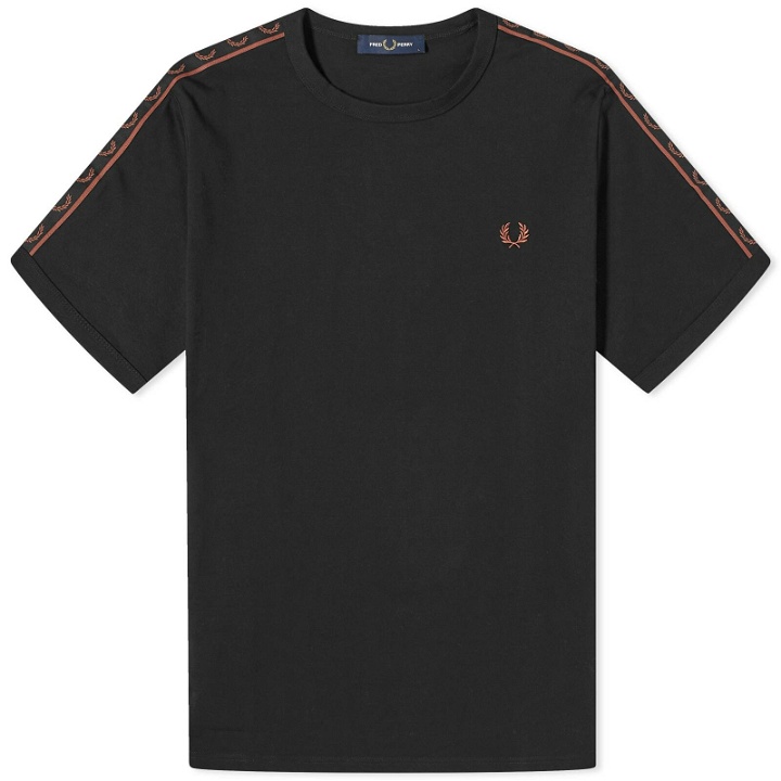 Photo: Fred Perry Men's Contrast Tape Ringer T-Shirt in Black/Whisky Brown