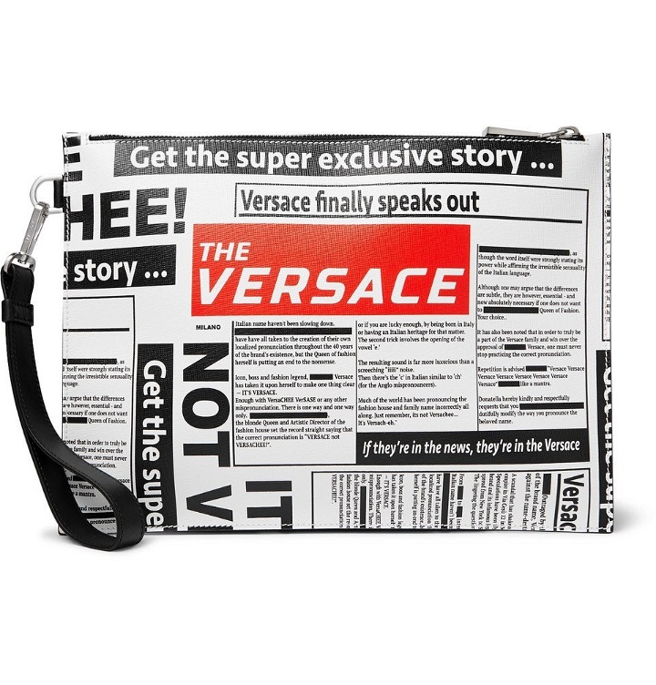 Photo: Versace - Printed Cross-Grain Leather Pouch - White