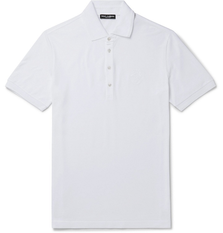 Photo: Dolce & Gabbana - Logo-Embroidered Cotton-Blend Piqué Polo Shirt - White