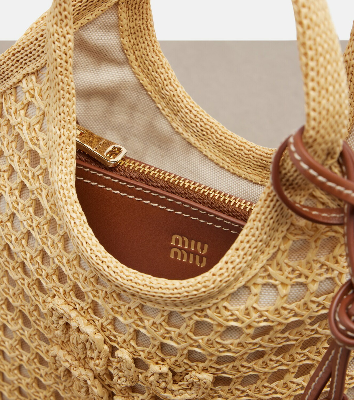 Miu Miu Ivy crochet raffia shoulder bag