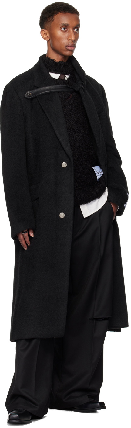 NULLUS Black Camellia Lapel Brooch Coat