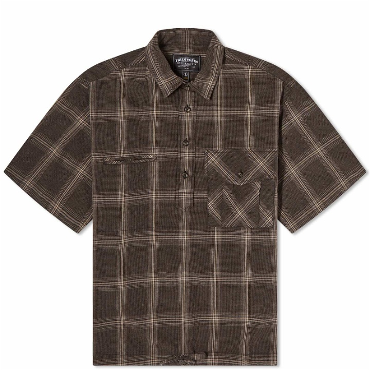 Photo: FrizmWORKS Men's Short Sleeve Check Pullover Shirt in Charcoal