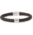 Bottega Veneta - Intrecciato Leather and Silver Bracelet - Men - Brown
