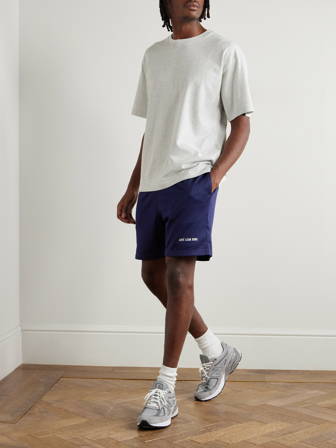 Aimé Leon Dore - Straight-Leg Logo-Print Mesh Shorts - Blue