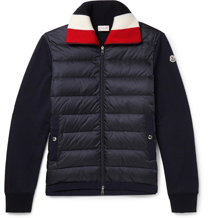 Photo: Moncler - Panelled Fleece-Back Cotton-Jersey and Quilted Shell Down Jacket - Men - Navy