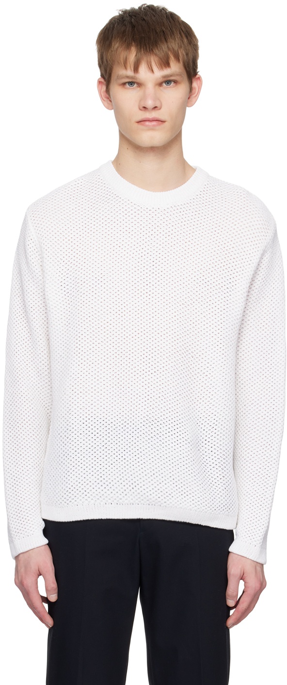 Solid Homme White Open Work Sweater Solid Homme