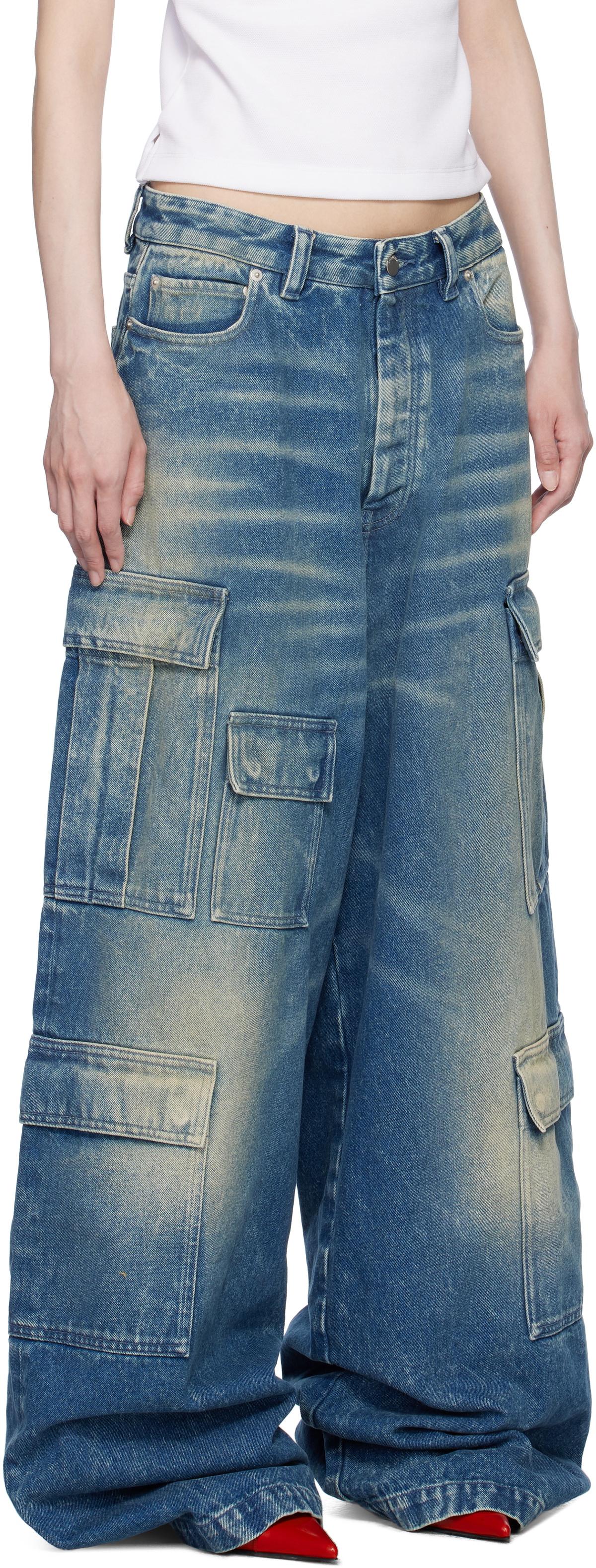 AMBUSH Blue Vintage Wash Denim Cargo Pants