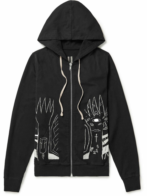 Photo: DRKSHDW by Rick Owens - Jason's Printed Cotton-Jersey Zip-Up Hoodie - Black