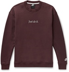 Nike - Sportswear Logo-Embroidered Fleece-Back Cotton-Blend Jersey Sweatshirt - Burgundy