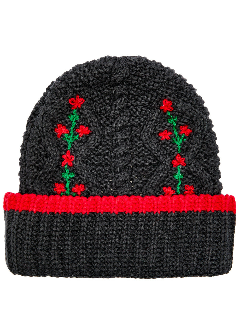 Damson Madder Embroidered Cotton-blend Beanie - Charcoal - One Size