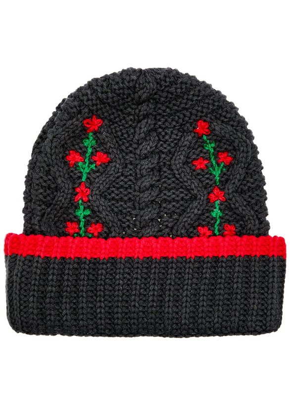 Photo: Damson Madder Embroidered Cotton-blend Beanie - Charcoal - One Size