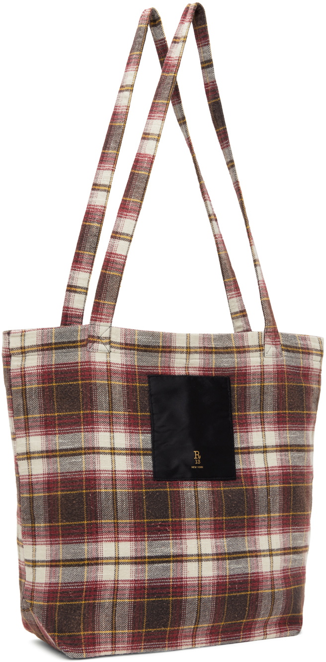 R13 Burgundy Medium Plaid Tote