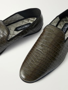 TOM FORD - Steven Grosgrain-Trimmed Croc-Effect Leather Loafers - Brown