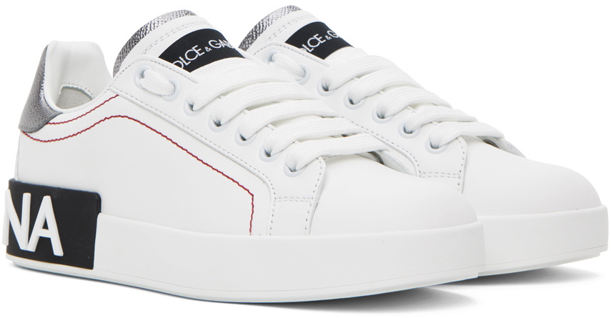 Dolce & Gabbana White & Silver Portofino Low Sneakers