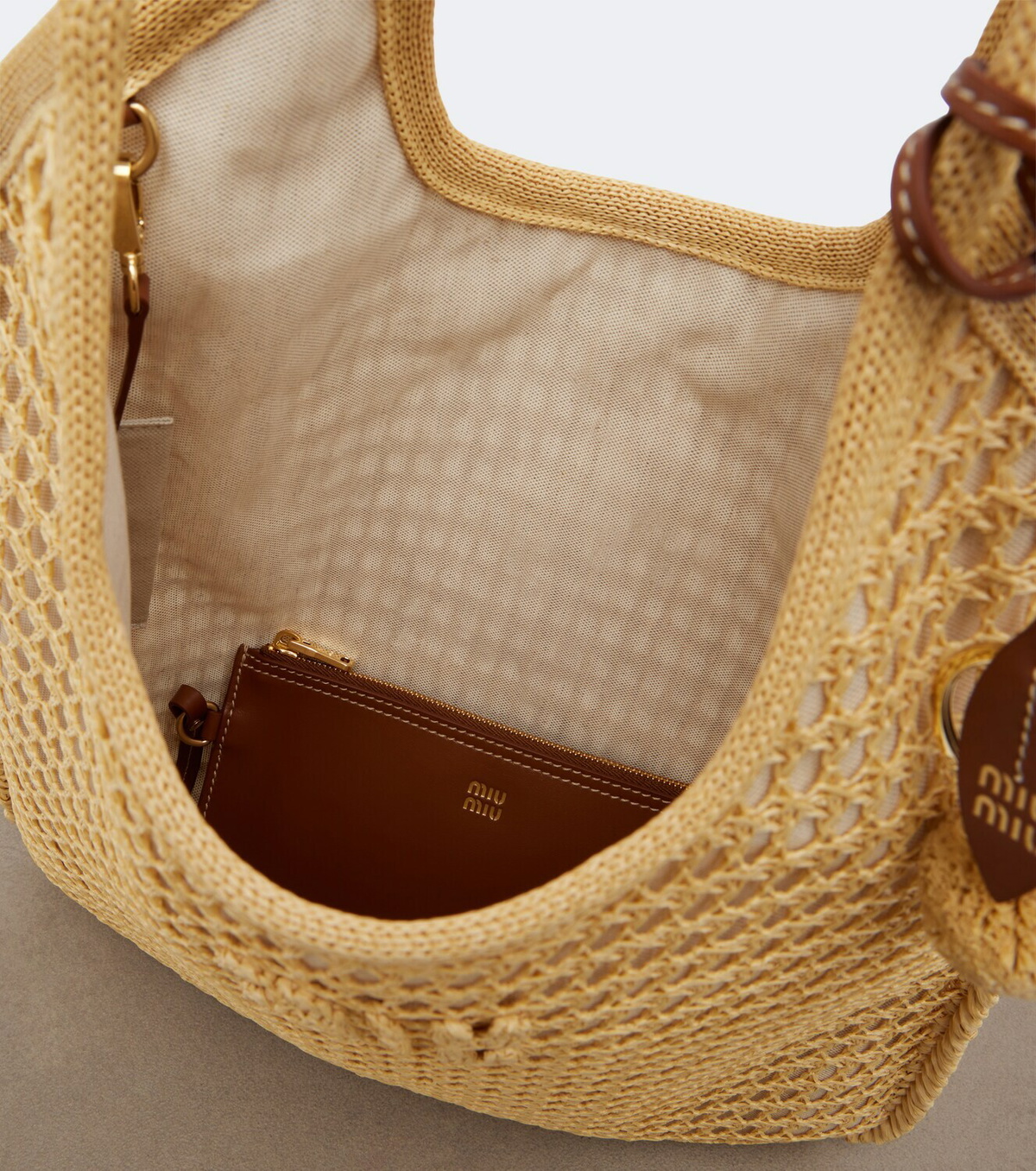 Miu Miu Ivy crochet raffia tote bag