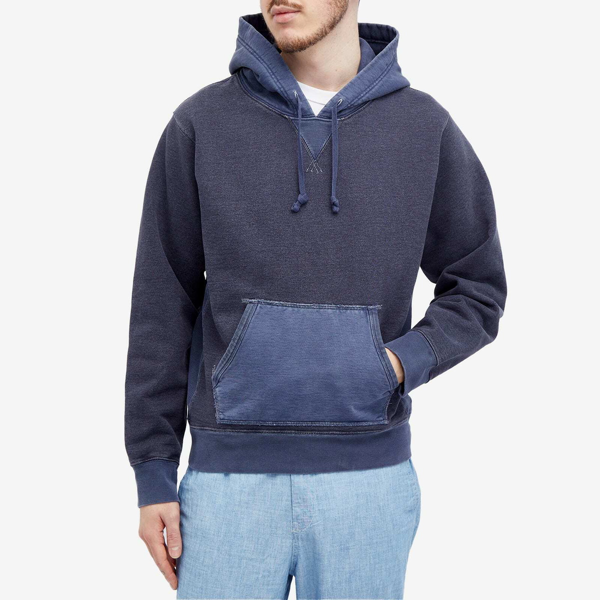 RRL Men's Popover Hoodie in Navy Multi