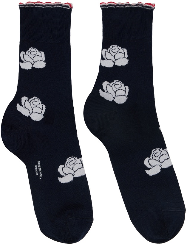 Photo: Thom Browne Navy Cotton Rose Ankle Socks