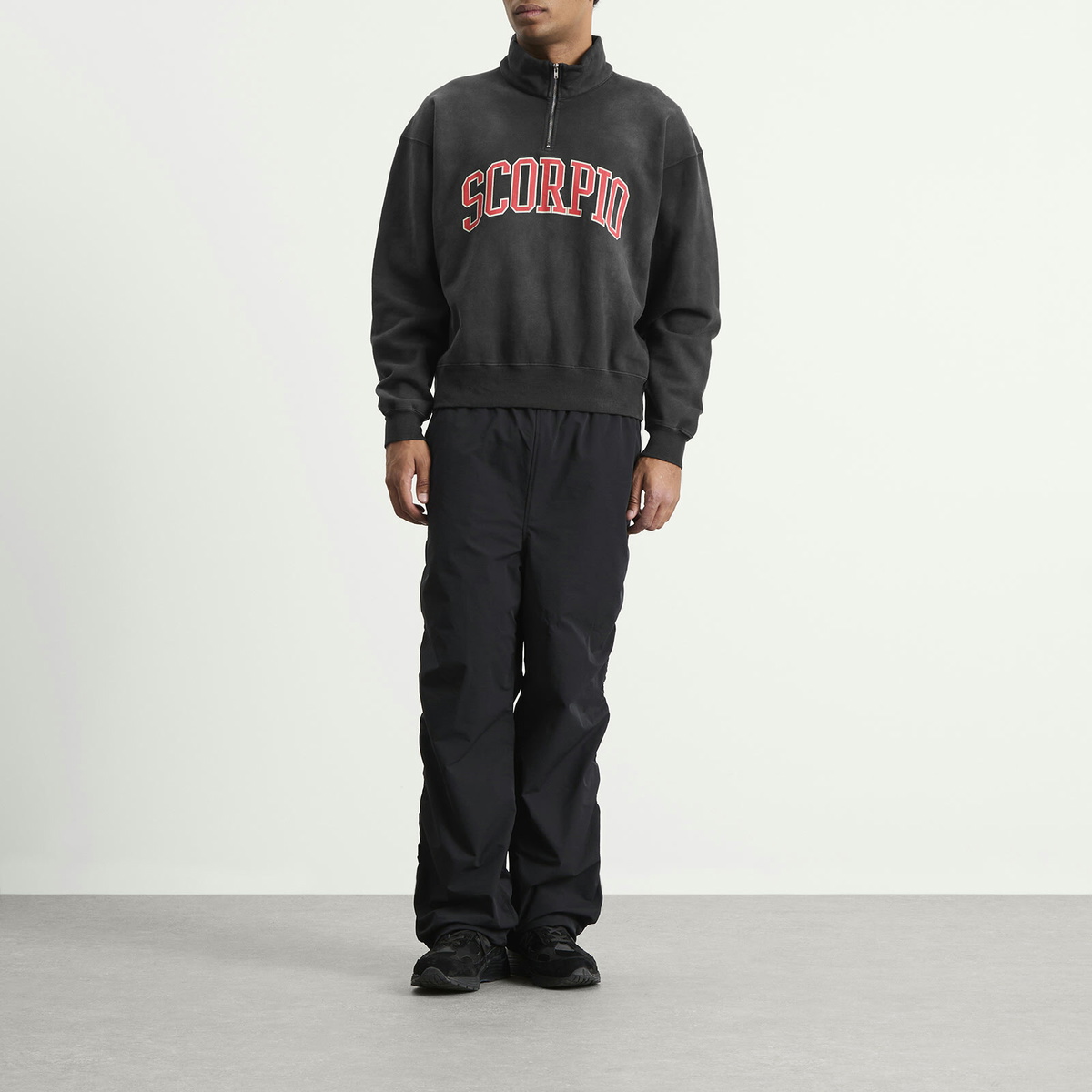 BEAMS Men's Fade Souvenir Half Zip Sweatshirt in Soft Black