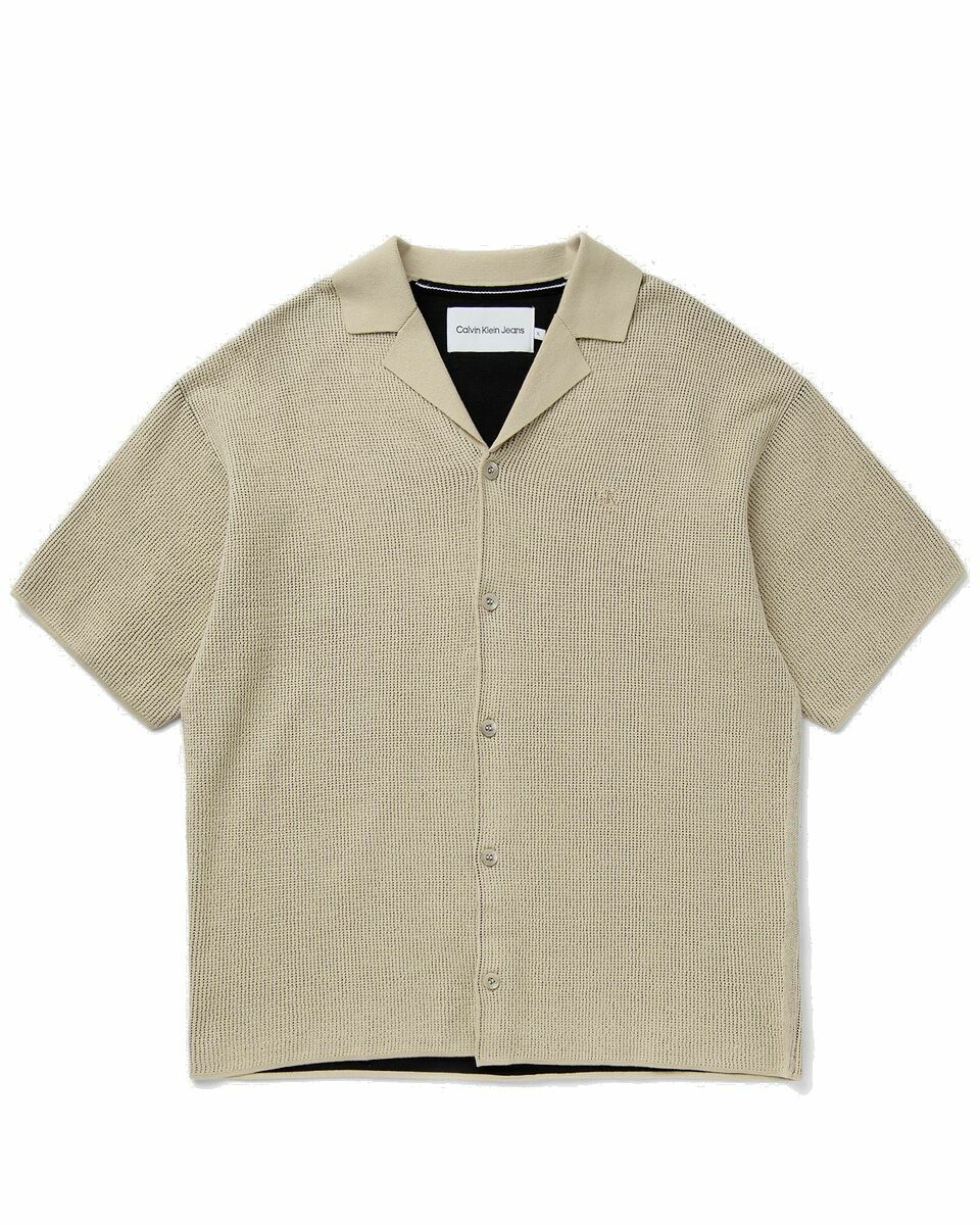 Photo: Calvin Klein Jeans Ss Texture Sweater Camp Collar Brown - Mens - Shortsleeves