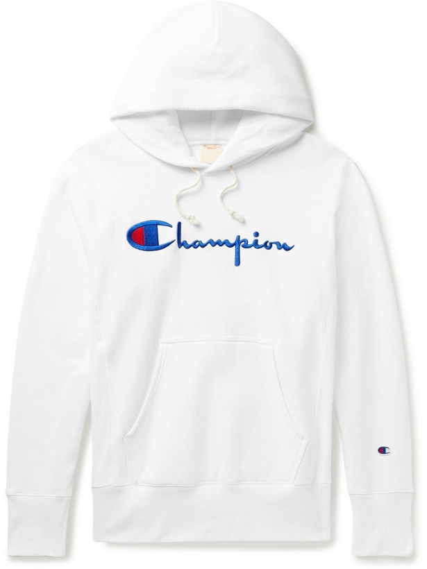 Photo: CHAMPION - Logo-Embroidered Fleece-Back Cotton-Jersey Hoodie - White