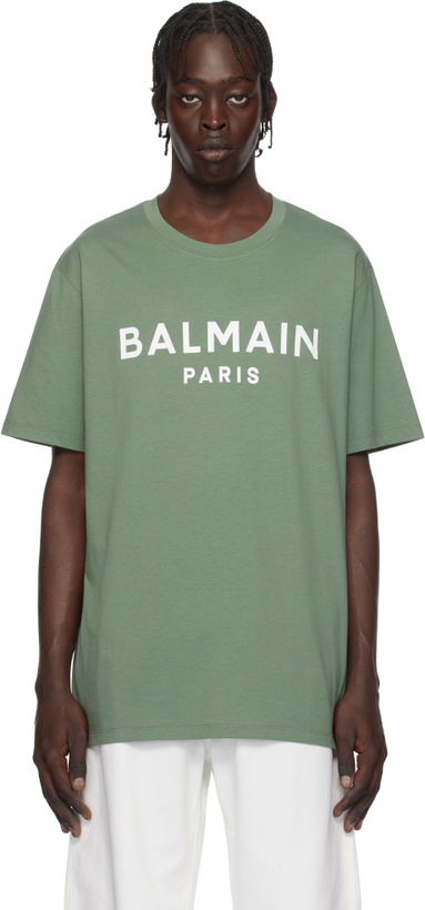 Photo: Balmain Green 'Balmain Paris' Print T-shirt