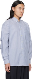 DAIWA PIER39 Blue & White Tech Button Down L/S Stripe Shirt