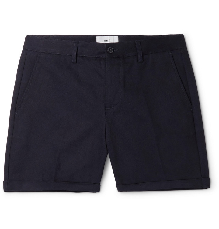 Photo: AMI PARIS - Cotton-Gabardine Shorts - Blue