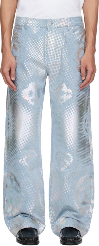 Photo: Casablanca Blue Pearlescent Monogram Baggy Jeans