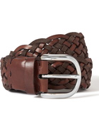 BRUNELLO CUCINELLI - 4cm Woven Leather and Suede Belt - Brown