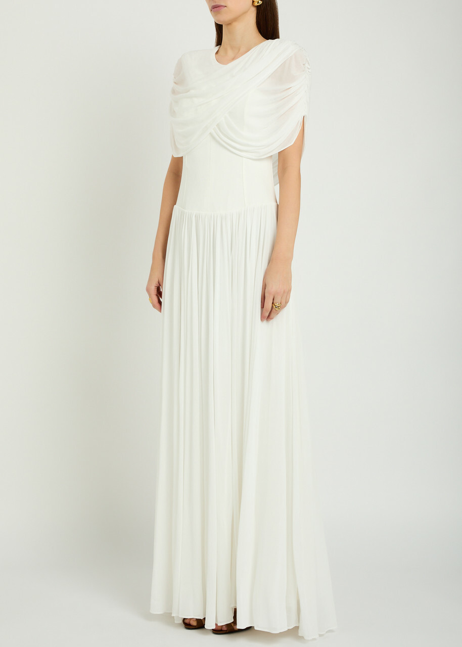 Simkhai Nancie Draped Cape-effect Jersey Maxi Dress Ivory