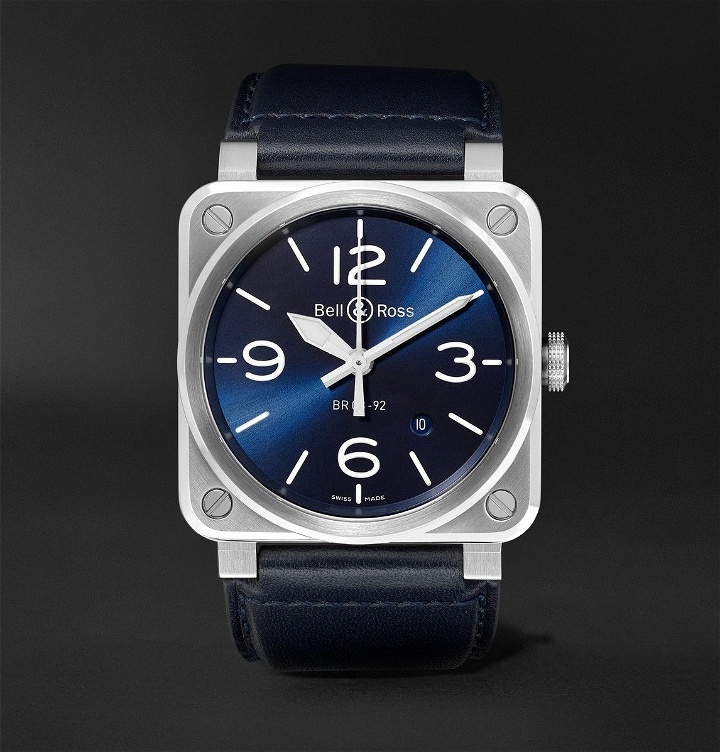 Photo: Bell & Ross - BR 03-92 Blue Steel Automatic 42mm Steel and Leather Watch, Ref. No. BR0392-BLU-ST/SCA