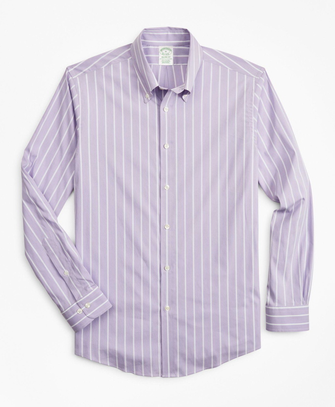 Photo: Brooks Brothers Men's Milano Slim-Fit Sport Shirt, Stretch Performance Series with COOLMAX, Ground Stripe | Violet