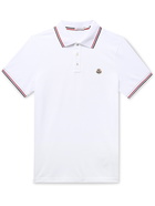 MONCLER - Slim-Fit Contrast-Tipped Logo-Appliquéd Cotton-Piqué Polo Shirt - White