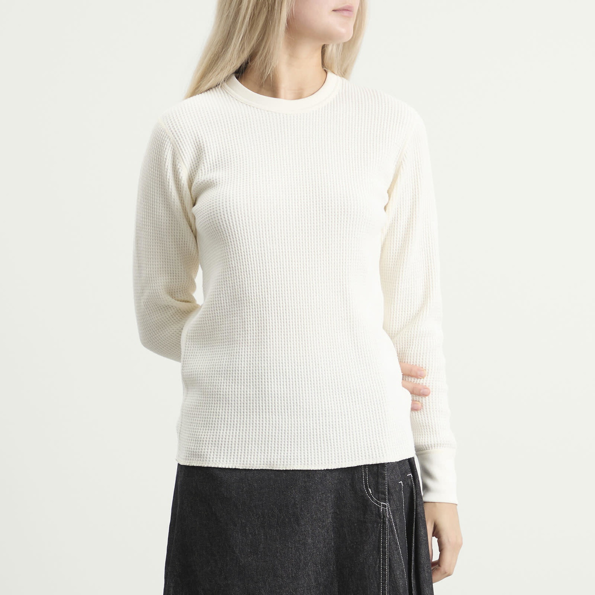 Beams Boy Women's Thermal Long Sleeve T-Shirt in Off Wht 