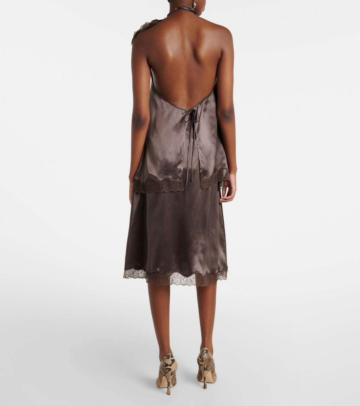 Magda Butrym Lace-trimmed silk satin slip skirt