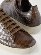 TOM FORD - Warwick Croc-Effect Leather Sneakers - Brown