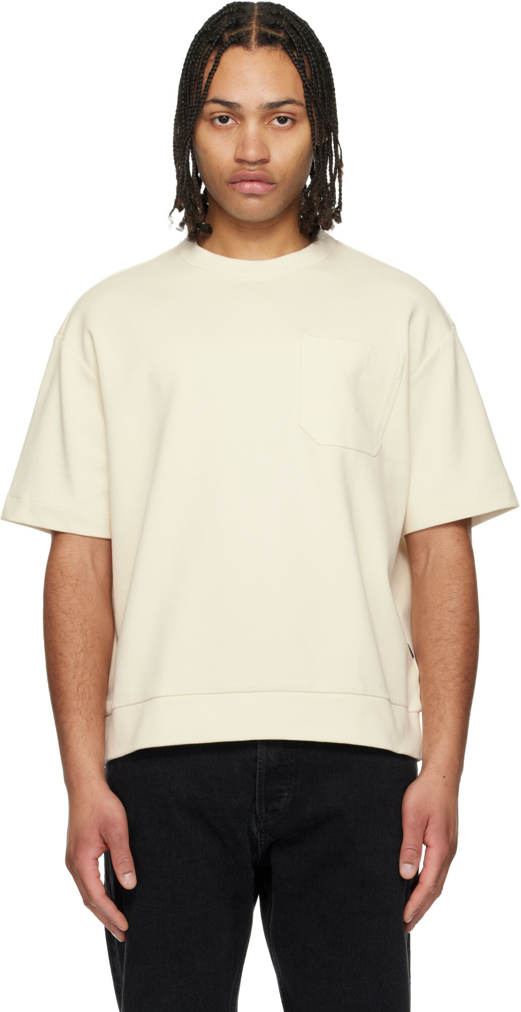 BOSS Off-White Peached Cotton Blend T-shirt