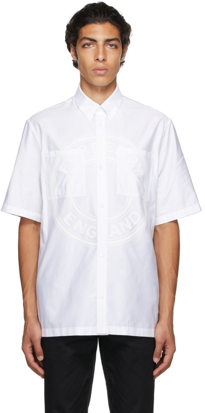 Photo: Burberry White Poplin Logo Short Sleeve Shirt