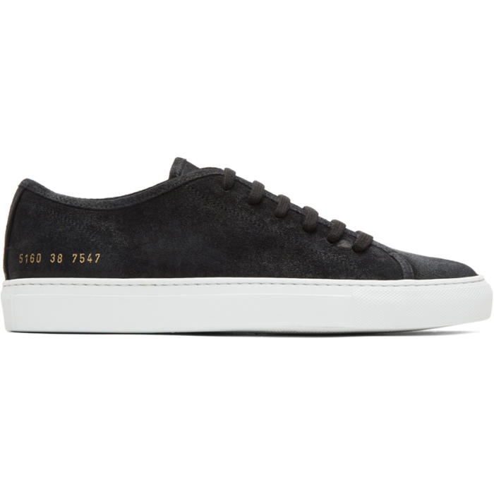 Photo: Common Projects Black Waxed Suede Tournament Low Sneakers
