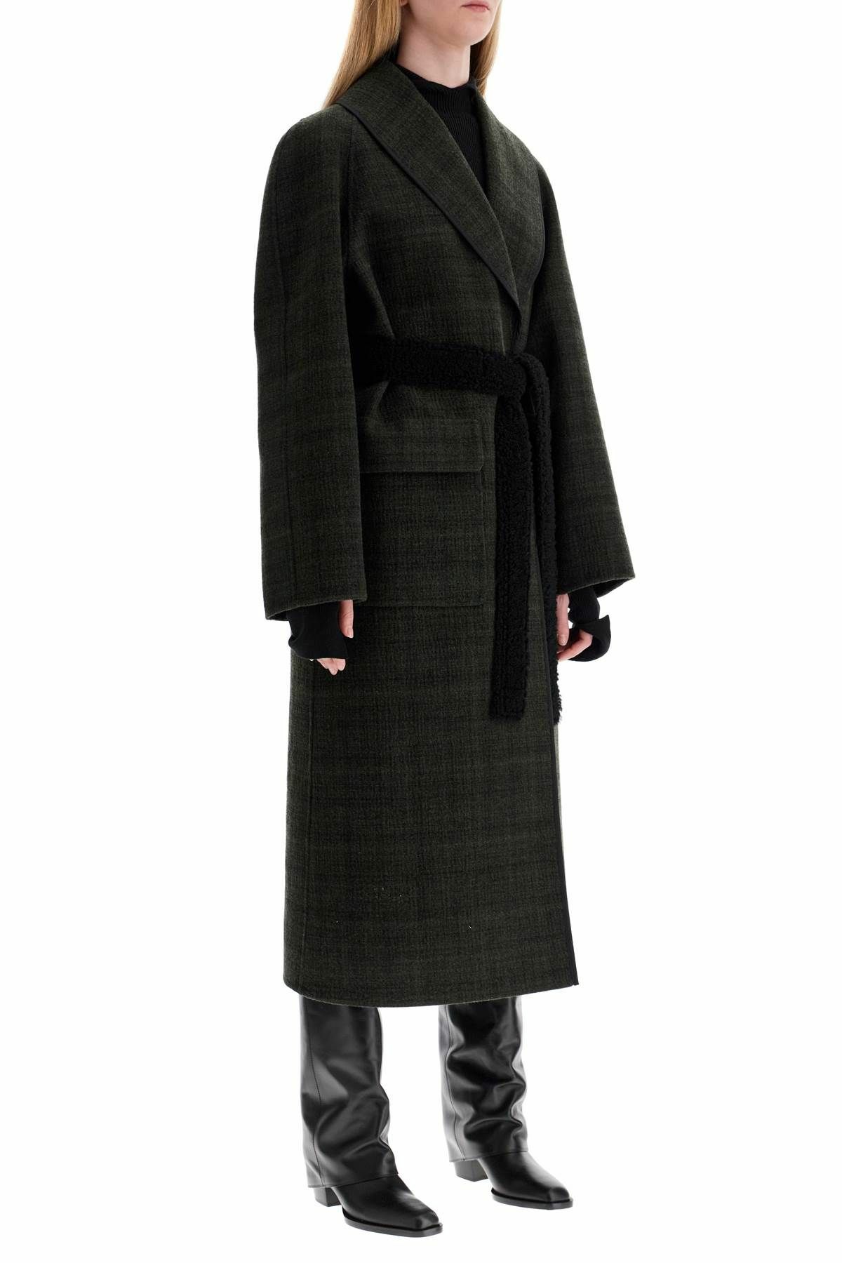 FENDI tweed robe coat with wrap style Green Fendi