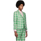 Thom Browne Green and Pink Flannel Check Blazer