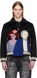 KidSuper Black Patchwork Portraits Wool Varsity Jacket